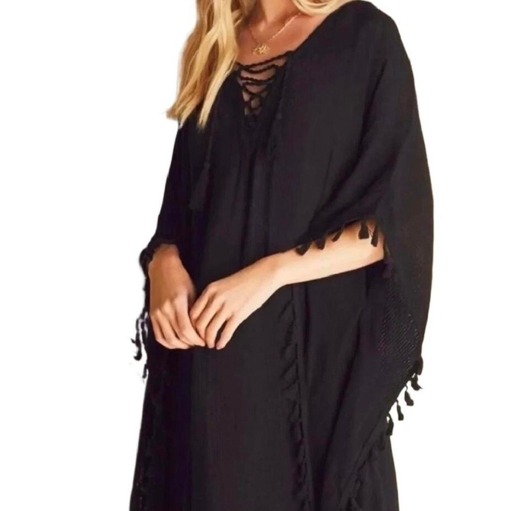 Women's Black Fringe Walter Baker Kaftan One Size NWT